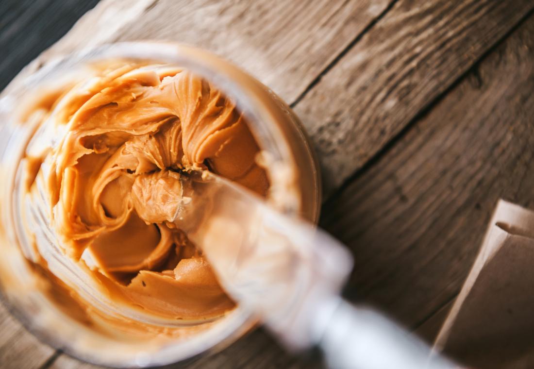 Peanut butter in a jar from above
