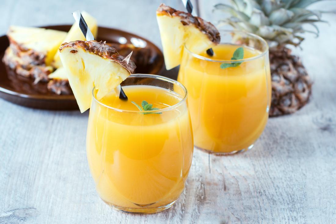fresh pineapple juice in glasses