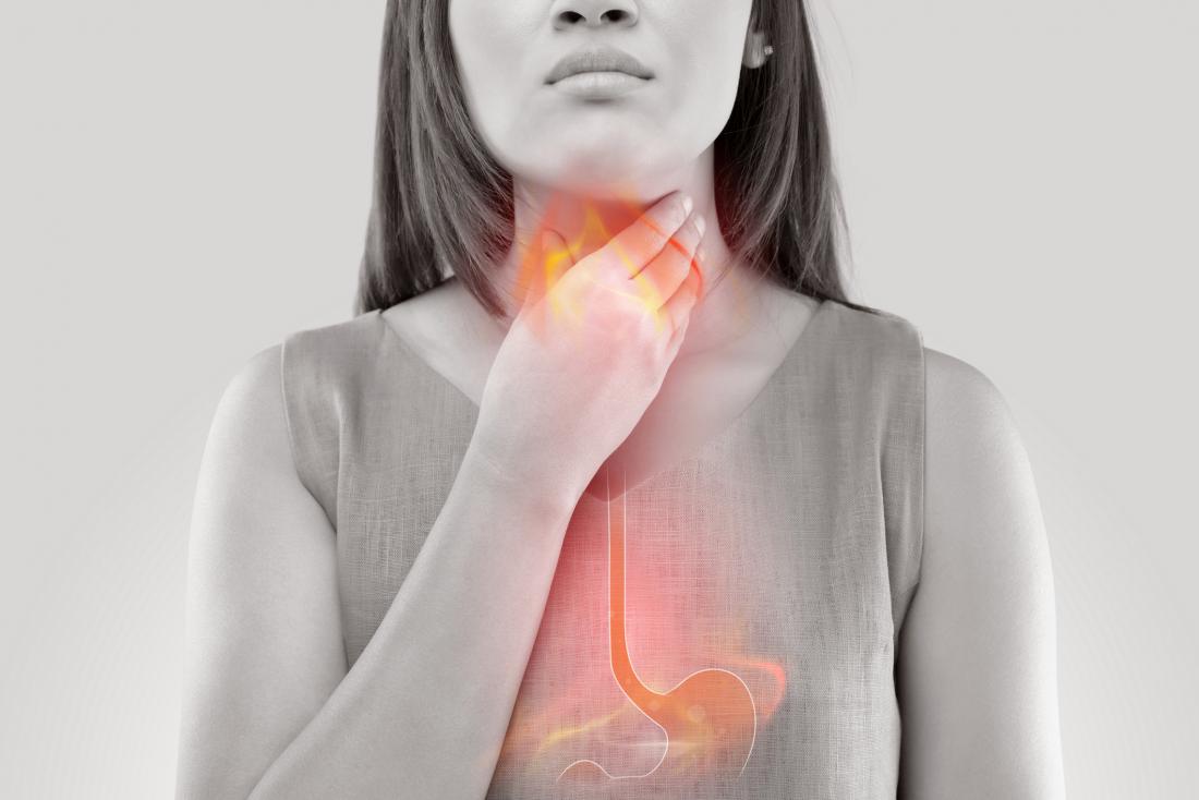 woman with acid reflux which may be an affect of bulimia on the body