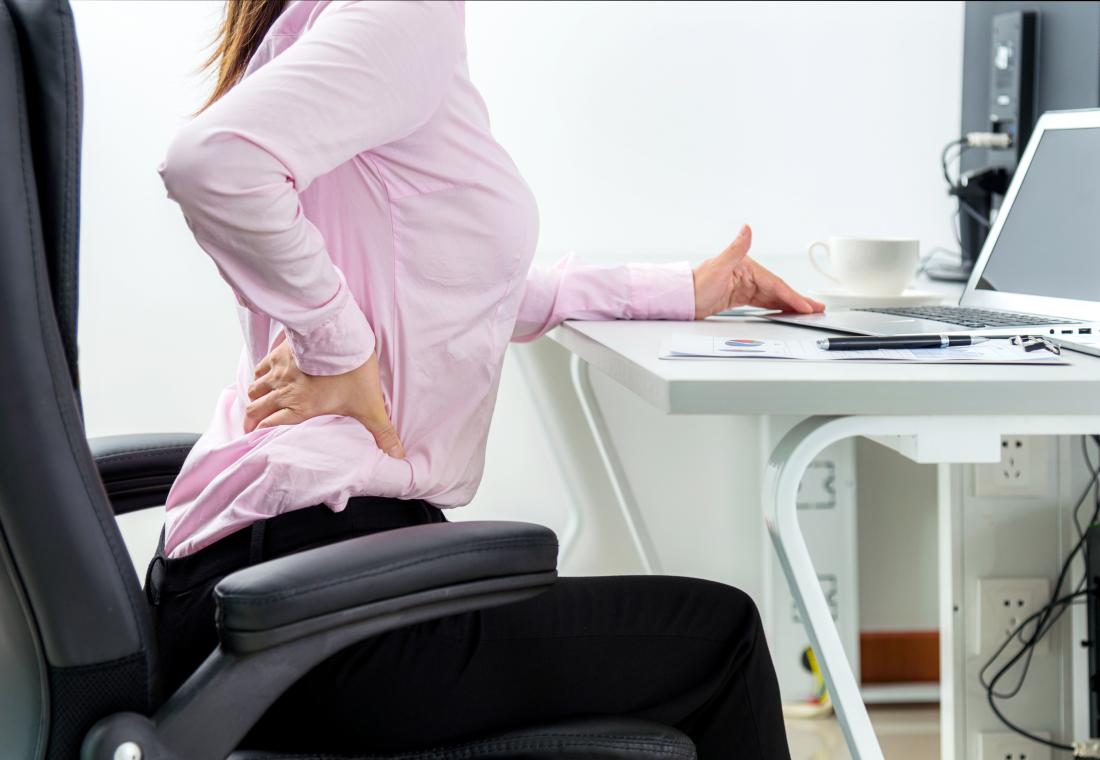 quadratus lumborum pain lady with back pain sitting at a desk
