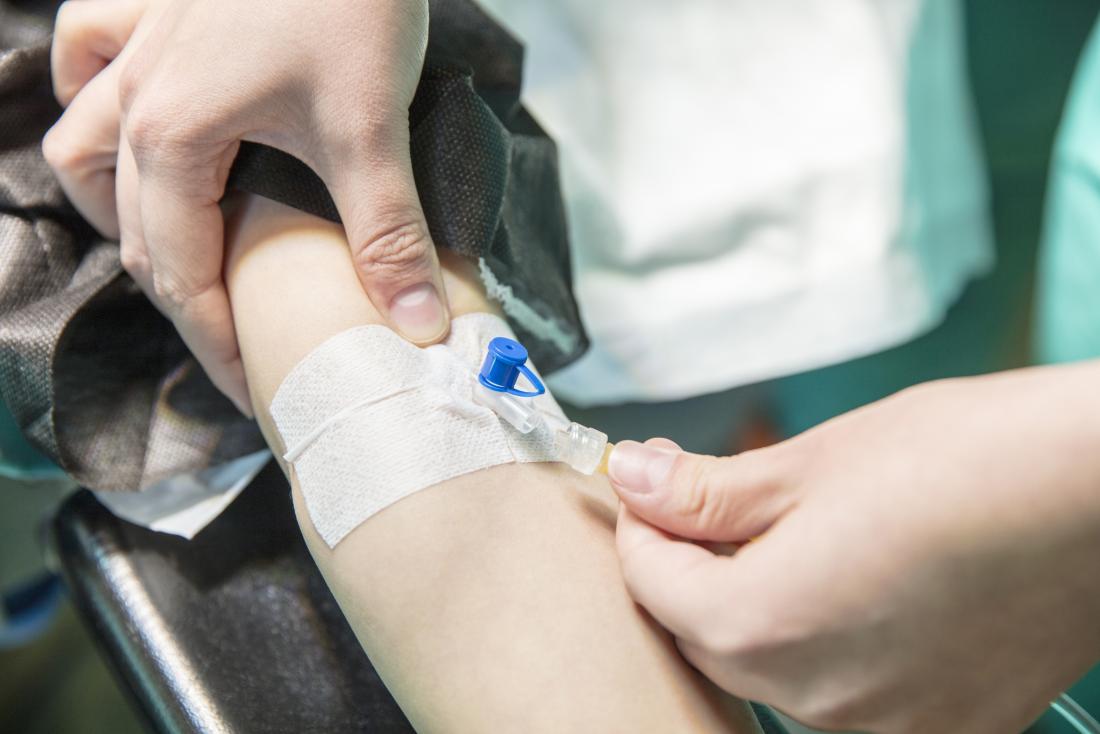 IV catheter being inserted into vein in arm by nurse