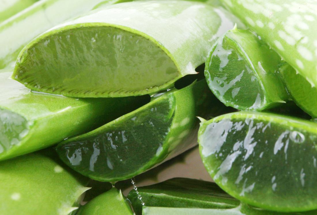 Cut up aloe vera pieces with gel in middle