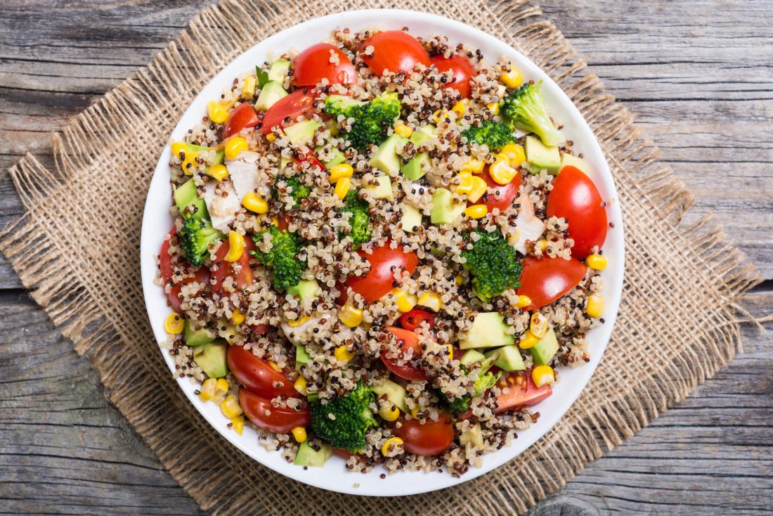 Quinoa salad with tomatoes and broccoli and sweetcorn