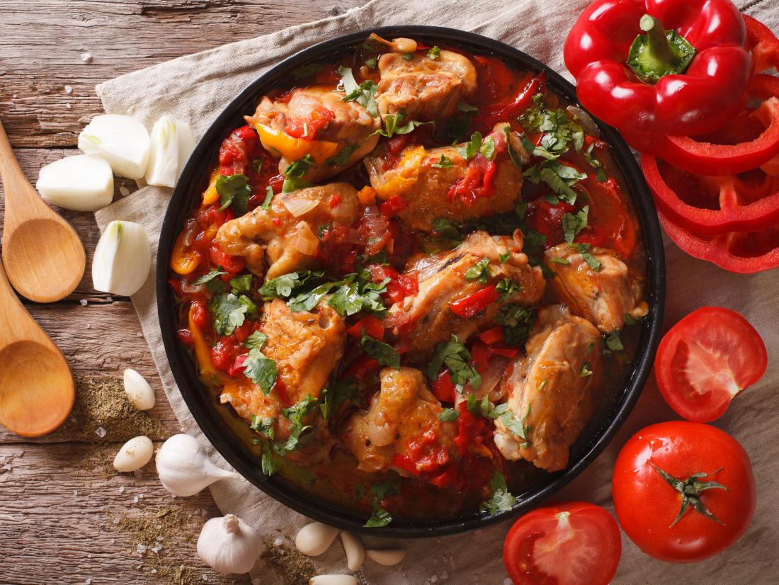 Chicken with stewed peppers and tomatoes