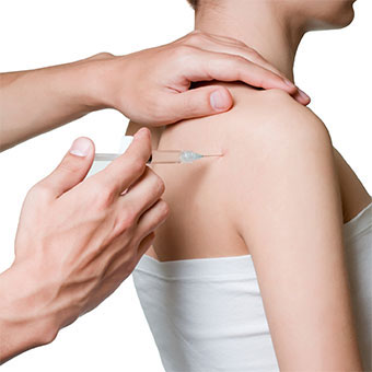 A close-up of a shoulder cortisone injection.