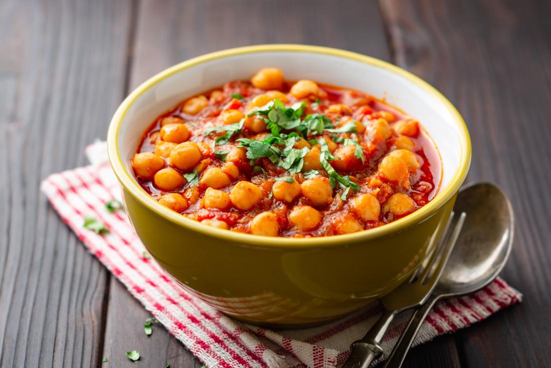 Indian diet meal option consisting of a bowl of chickpea curry.