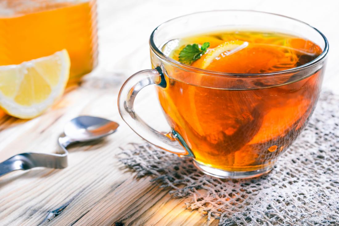 Herbal tea with lemon and honey.