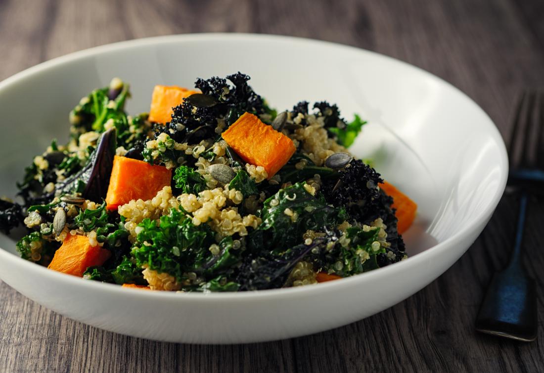 sweet potato kale and quinoa salad with dark leafy greens and vitamin a for skin