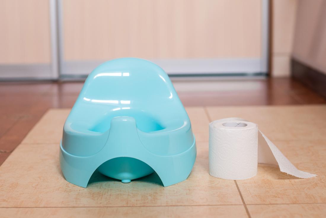 Child or baby potty next to toilet roll.