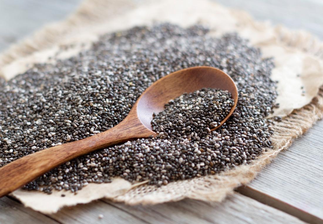 chia seeds and a spoon which contain omega 3 fatty acids