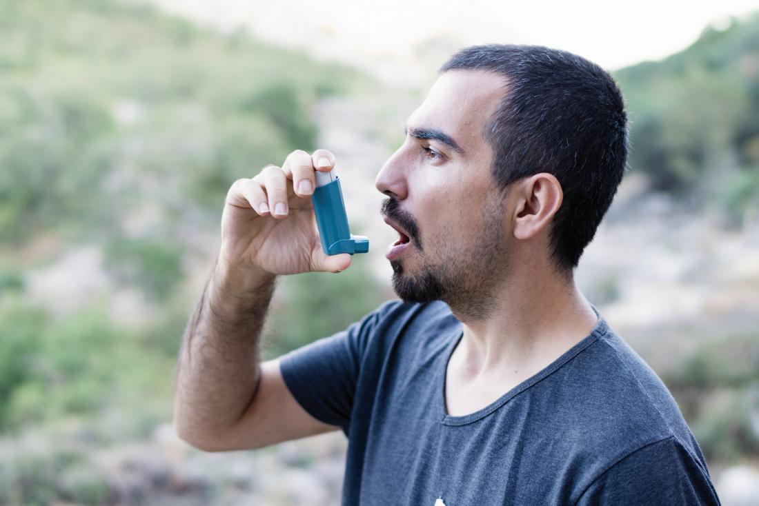 A person with asthma can use an inhaler to treat wheezing.