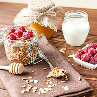 An assortment of high fiber foods that helps prevent constipation, which in turn may help prevent diverticulosis.