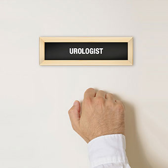 A man knocks on the door of a urologist's office.