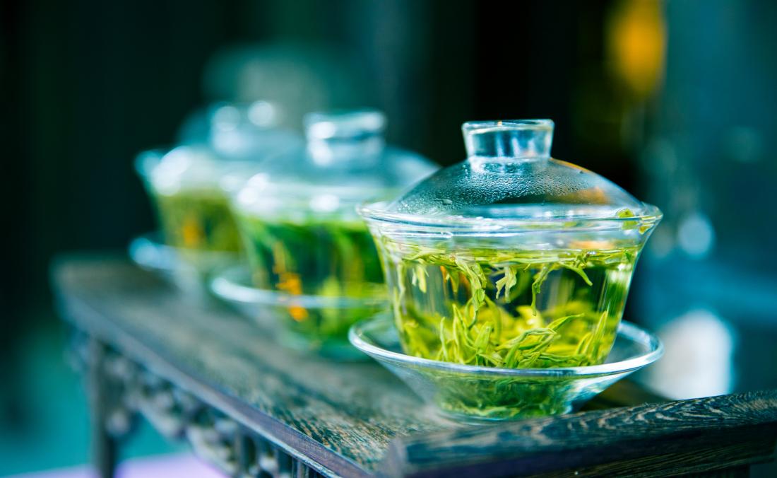 Green tea in glass jar