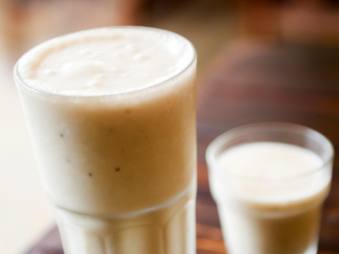 two glasses of Peanut Butter Banana Smoothie
