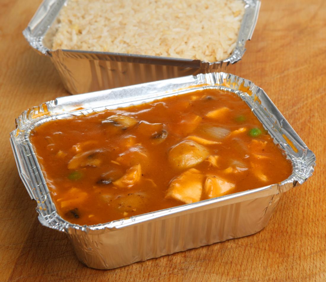 takeaway food in aluminium containers