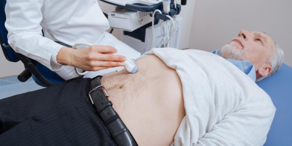 What can we see with an abdominal ultrasound?